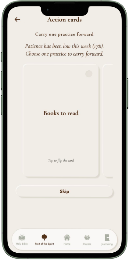 An action card to carry one practice forward
